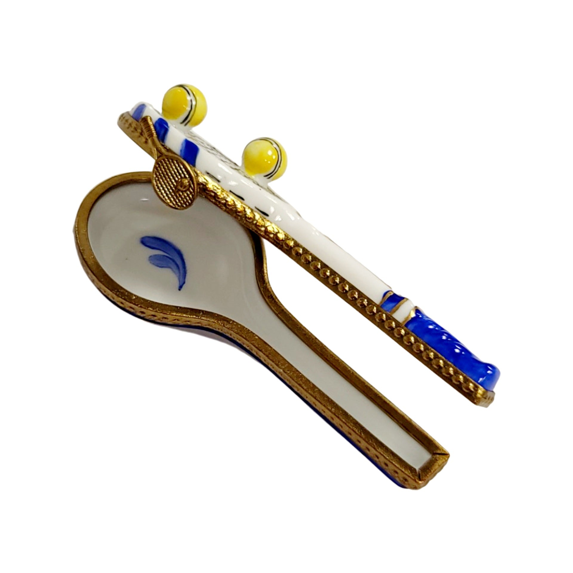 Blue Tennis Racquet Collectible Box Porcelain Limoges sports limoges boxes French Trinket Box