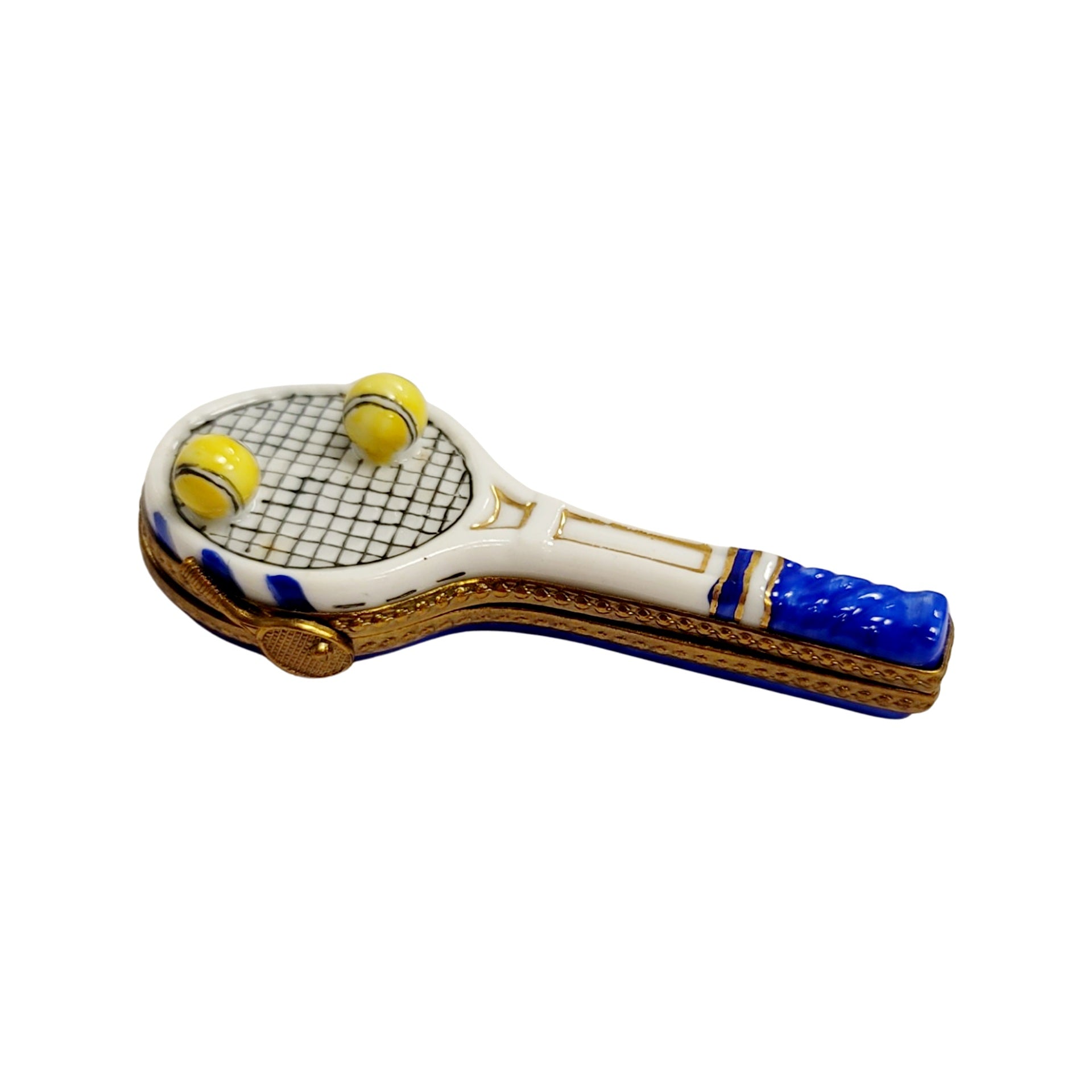 Blue Tennis Racquet Collectible Box Porcelain Limoges sports limoges boxes French Trinket Box