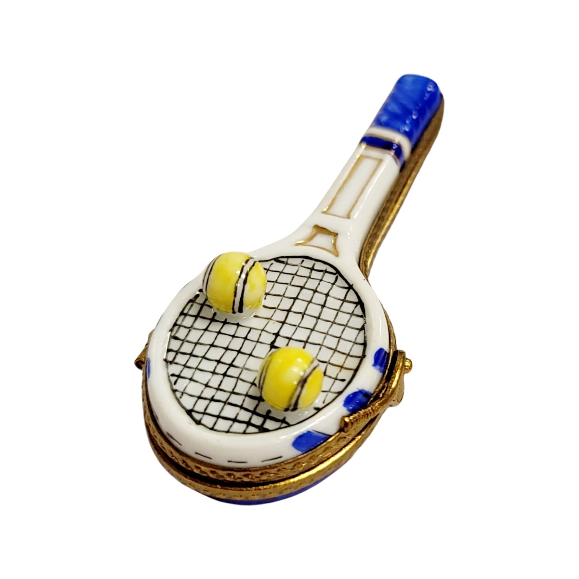 Blue Tennis Racquet Collectible Box Porcelain Limoges sports limoges boxes French Trinket Box