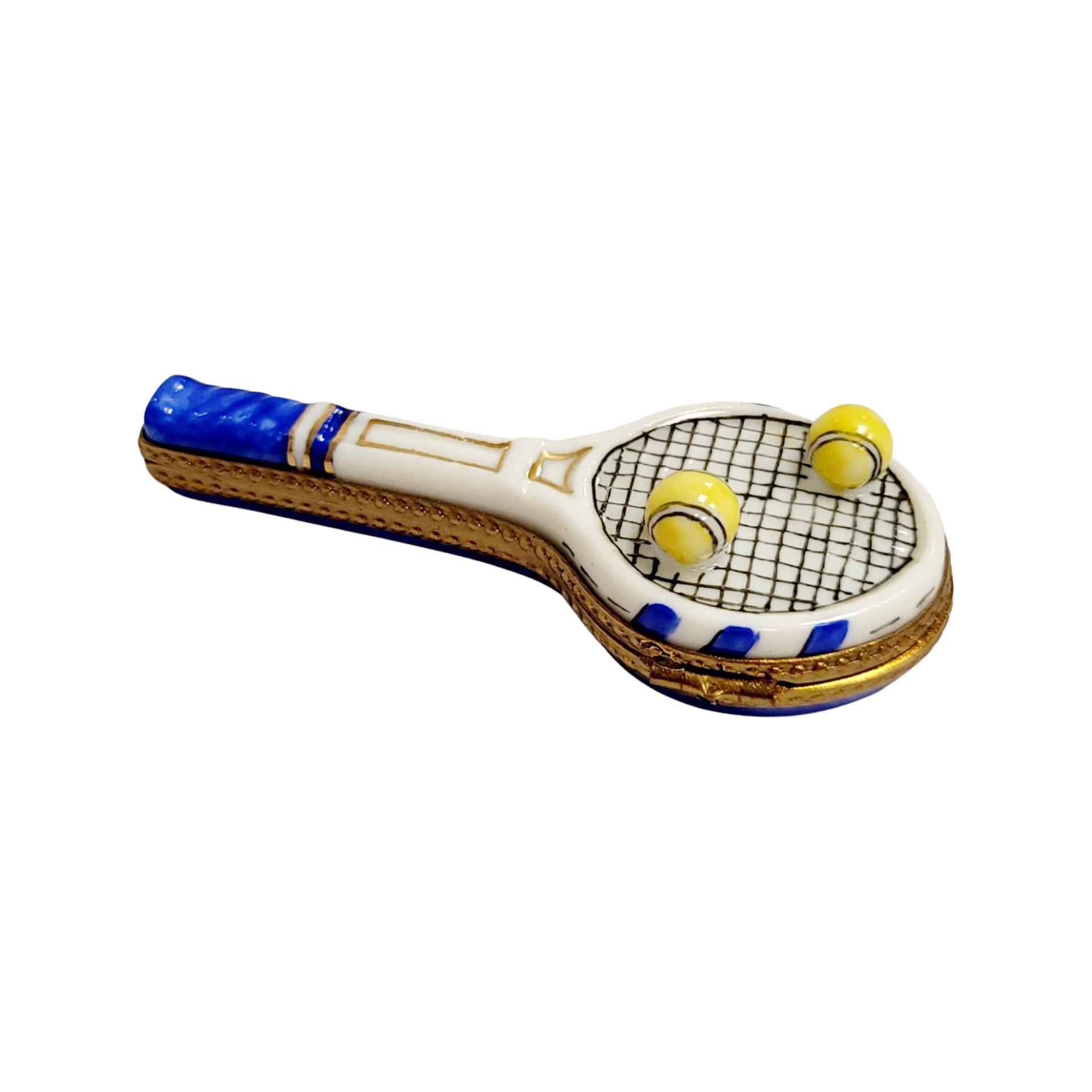Blue Tennis Racquet Collectible Box Porcelain Limoges sports limoges boxes French Trinket Box