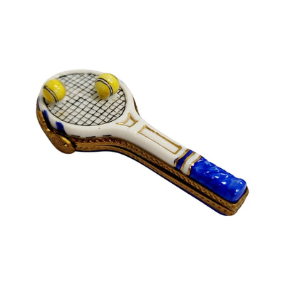 Blue Tennis Racquet Collectible Box Porcelain Limoges sports limoges boxes French Trinket Box