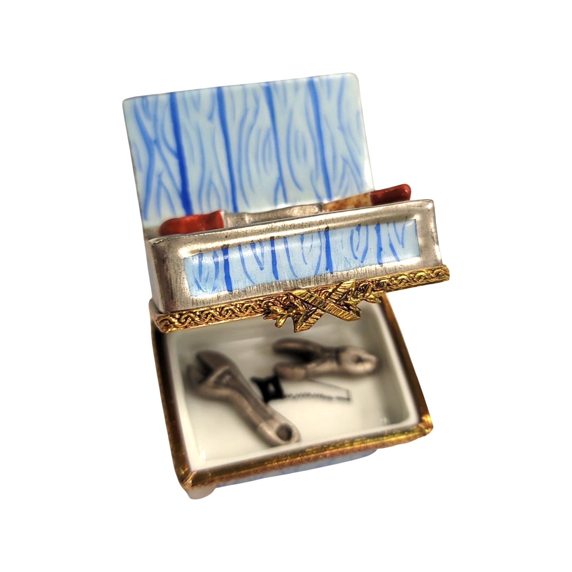 Blue Tool Bench Limoges Box Porcelain Limoges home professional French Trinket Box