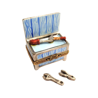 Blue Tool Bench Limoges Box Porcelain Limoges home professional French Trinket Box