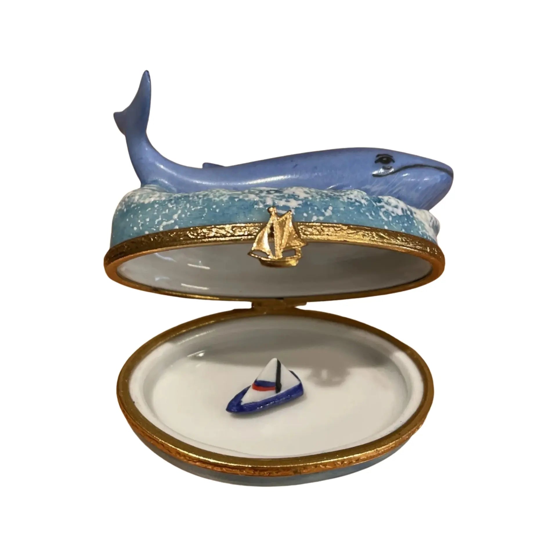 Blue Whale Porcelain Limoges Fish Ocean French Trinket Box