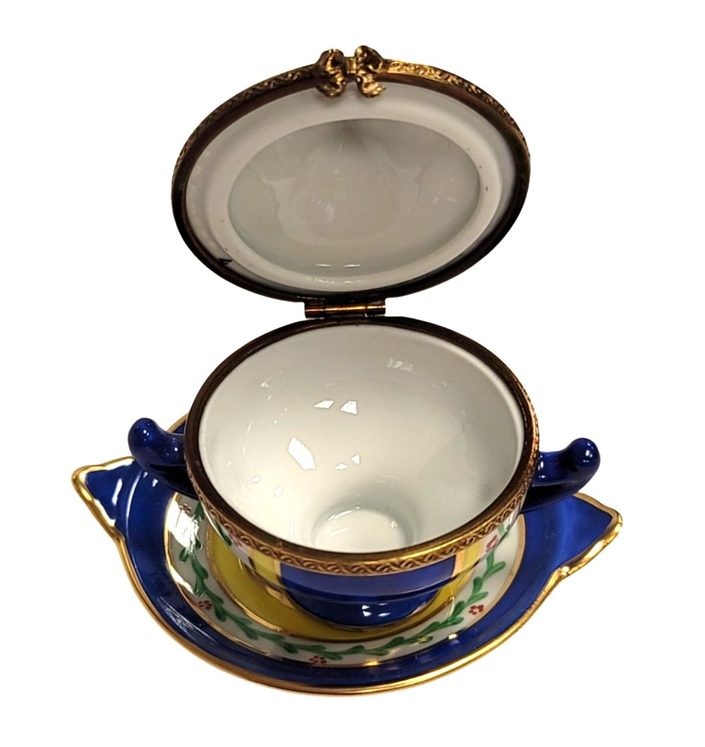 Blue Yellow Porcelain Soup Tureen Porcelain Limoges Home China French Trinket Box