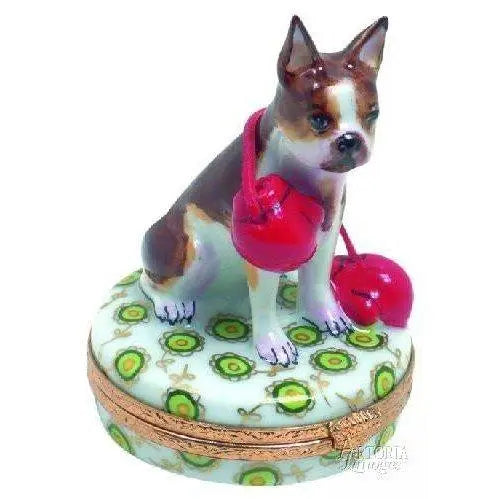 Boston Terrier Dog ing Porcelain Limoges dog French Trinket Box