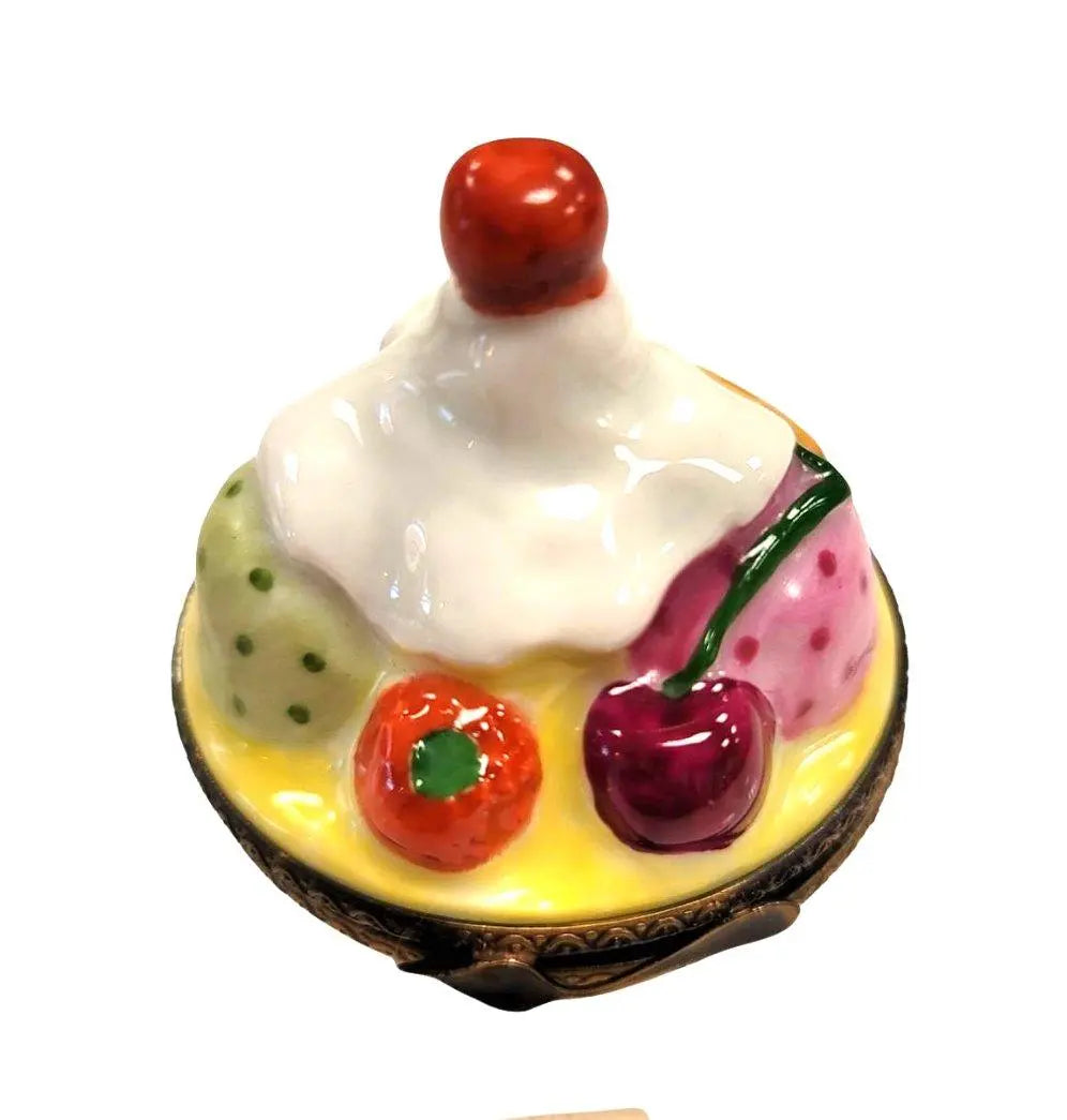 Bowl of Ice Cream Delight Porcelain Limoges Dessert Beach French Trinket Box