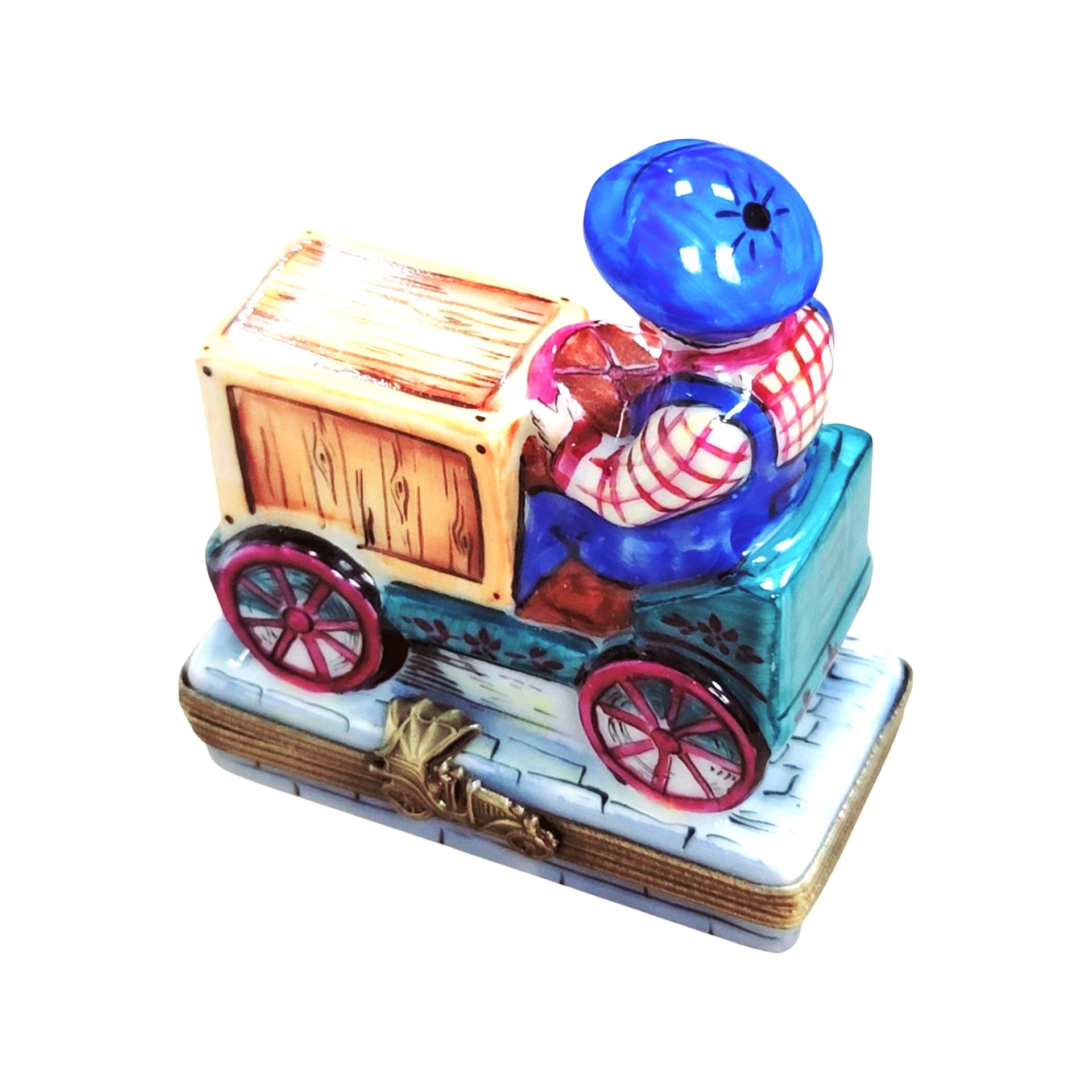 Boy on Box Cart Bike Limoges Porcelain Limoges baby vehicle French Trinket Box