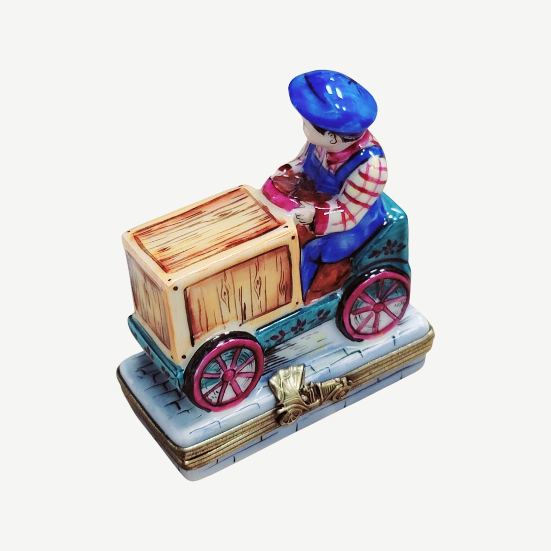 Boy on Box Cart Bike Limoges Porcelain Limoges baby vehicle French Trinket Box