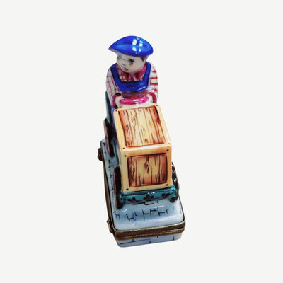 Boy on Box Cart Bike Limoges Porcelain Limoges baby vehicle French Trinket Box