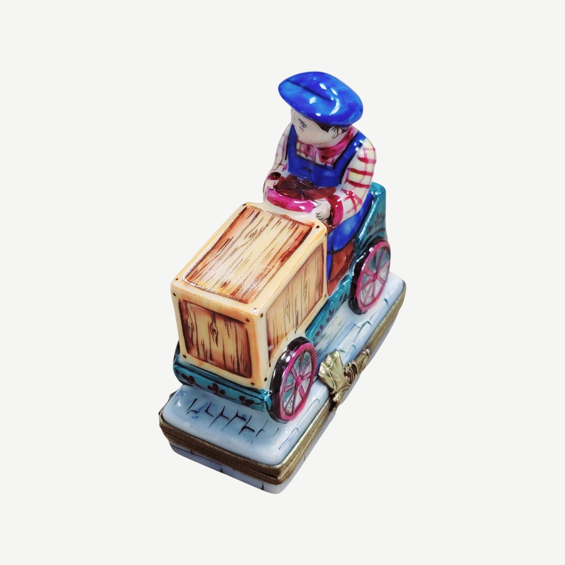 Boy on Box Cart Bike Limoges Porcelain Limoges baby vehicle French Trinket Box