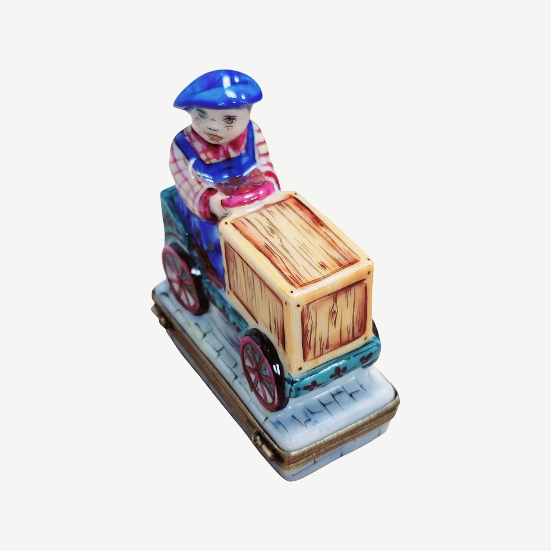 Boy on Box Cart Bike Limoges Porcelain Limoges baby vehicle French Trinket Box