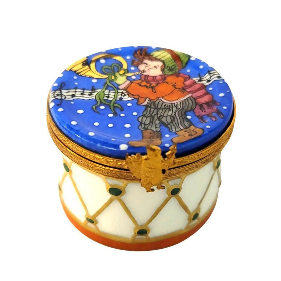 Boy with Horn Winter Delight Porcelain Limoges xmas theme French Trinket Box