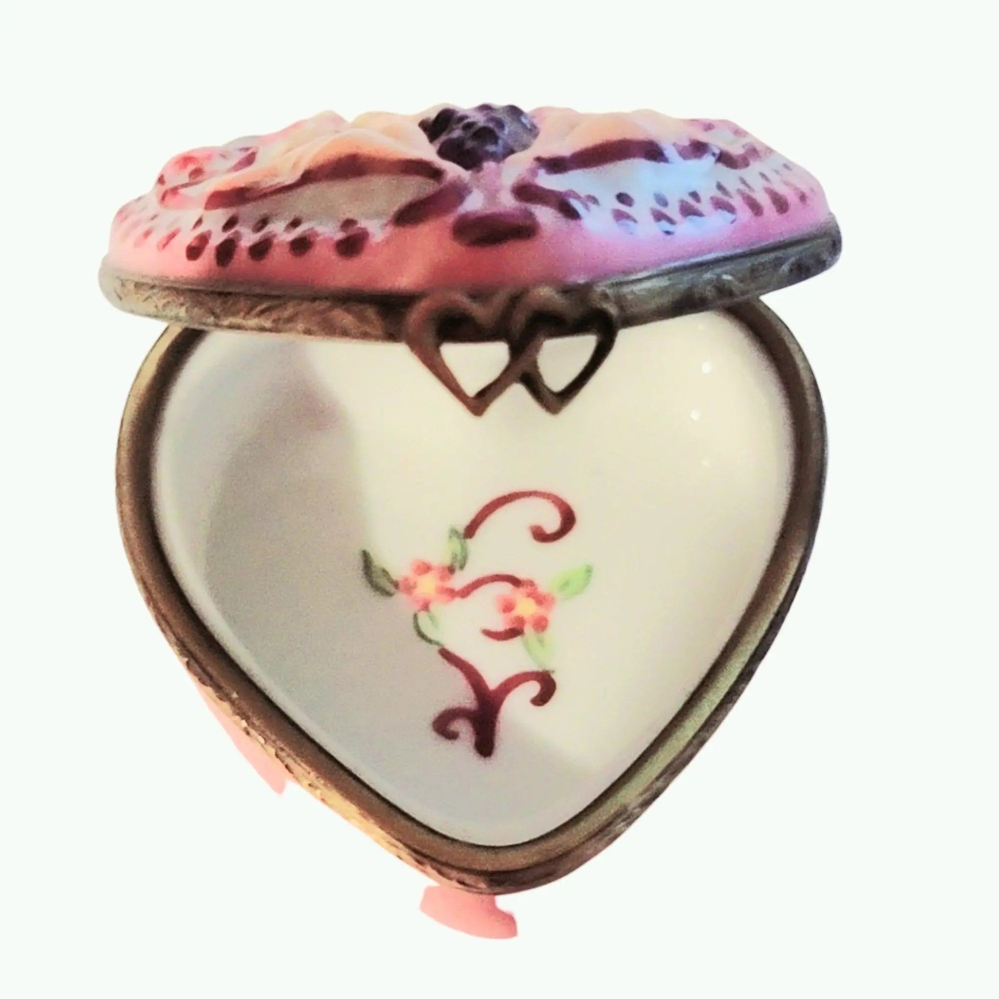 Breast Cancer Cherub Heart Box Porcelain Limoges French Trinket Box