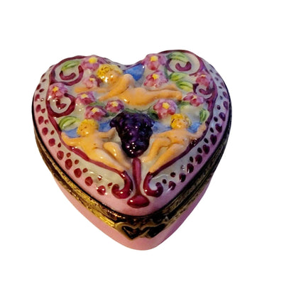 Breast Cancer Cherub Heart Box Porcelain Limoges French Trinket Box