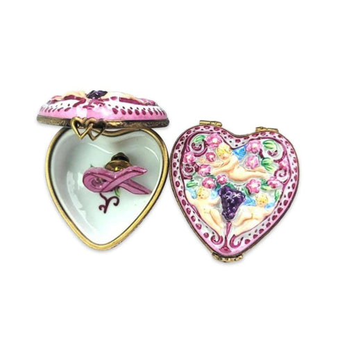 Breast Cancer Cherub Heart Box Porcelain Limoges French Trinket Box