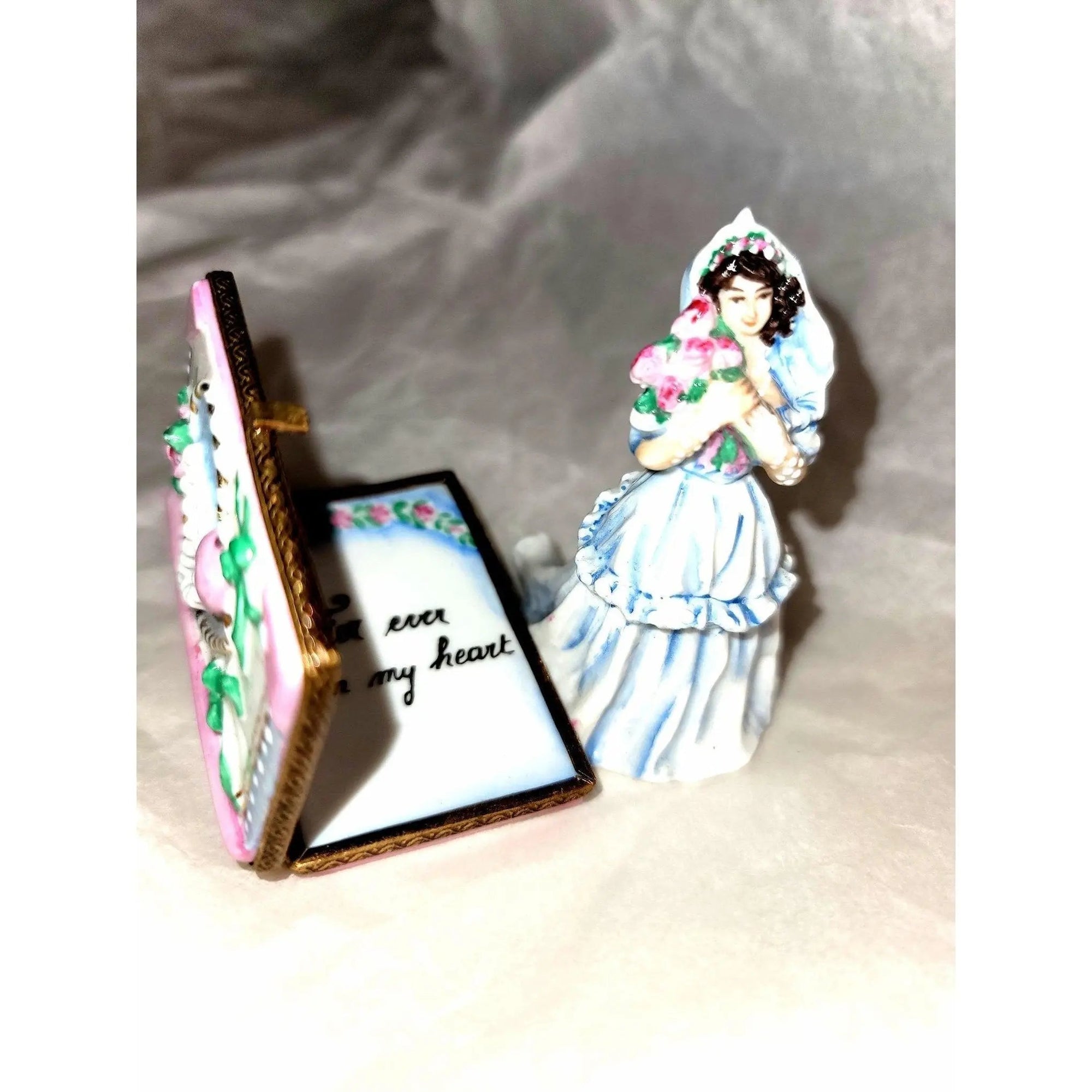 Bride with Book Wedding Treasure Porcelain Limoges Wedding French Trinket Box