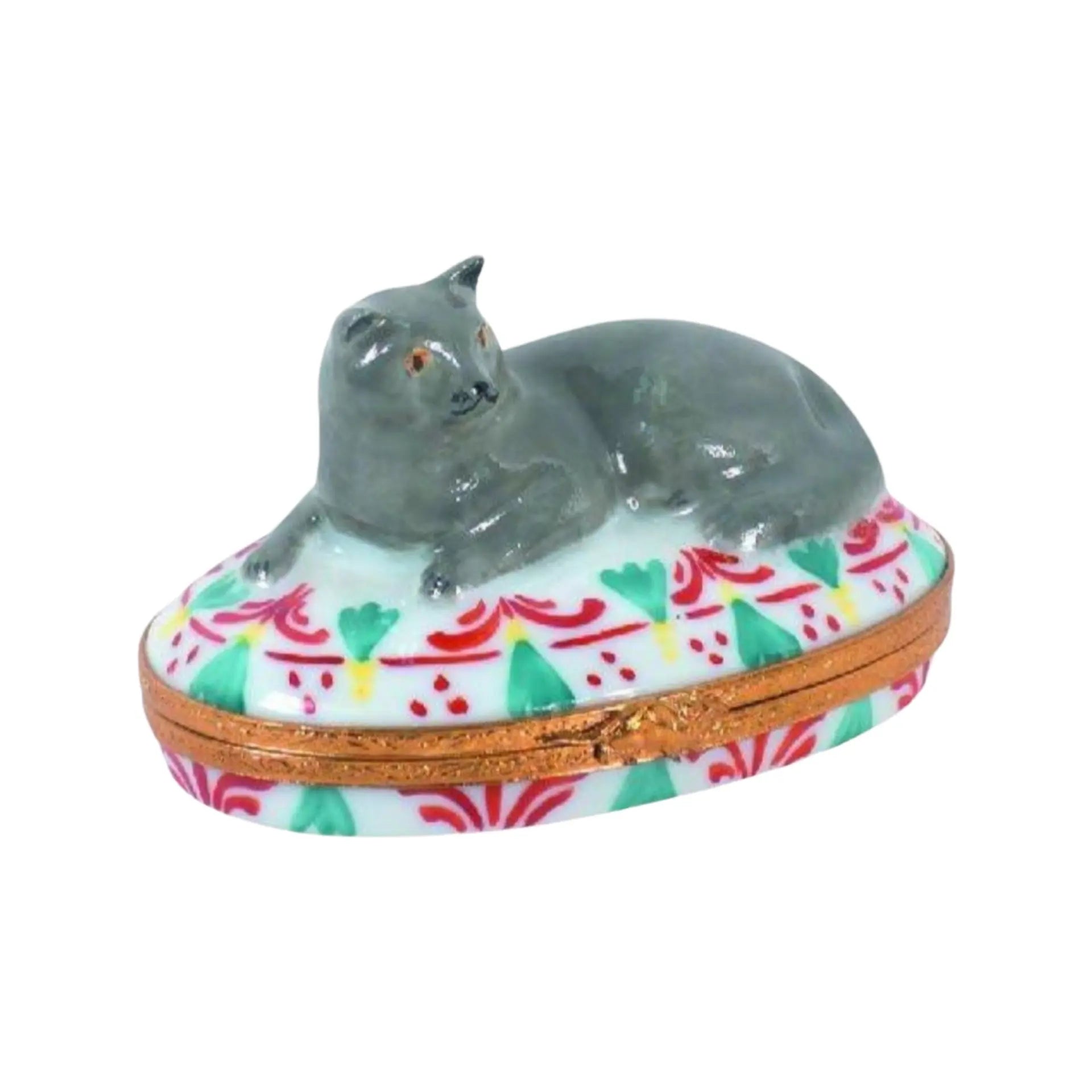 British Blue Shorthair Cat Porcelain Limoges Cat cats French Trinket Box