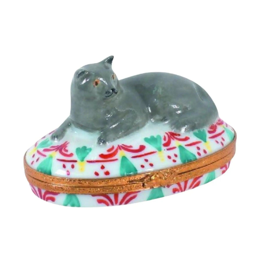 British Blue Shorthair Cat Porcelain Limoges Cat cats French Trinket Box