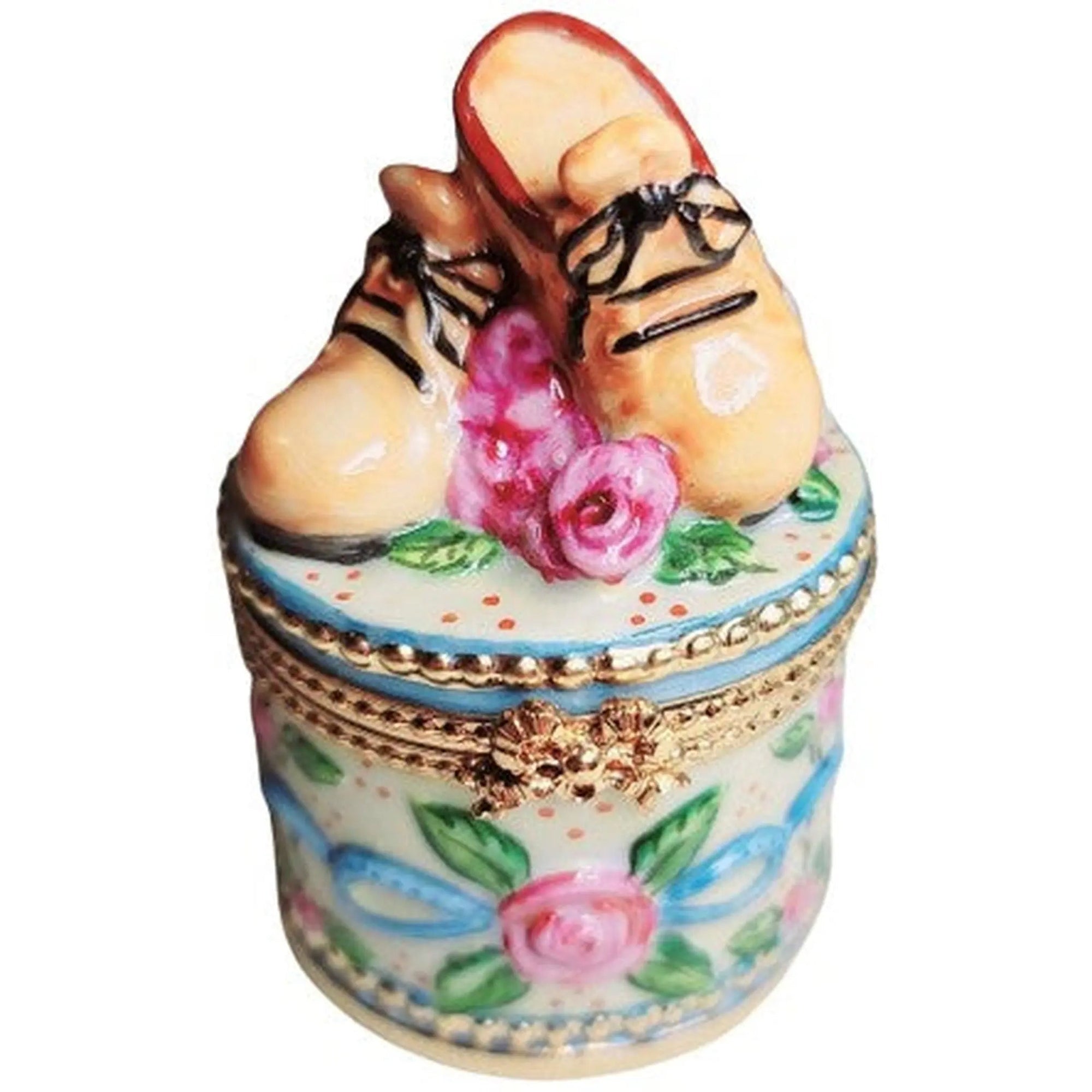 Brown Baby Shoes Limited Edition Porcelain Limoges baby limoges box babies maternity French Trinket Box