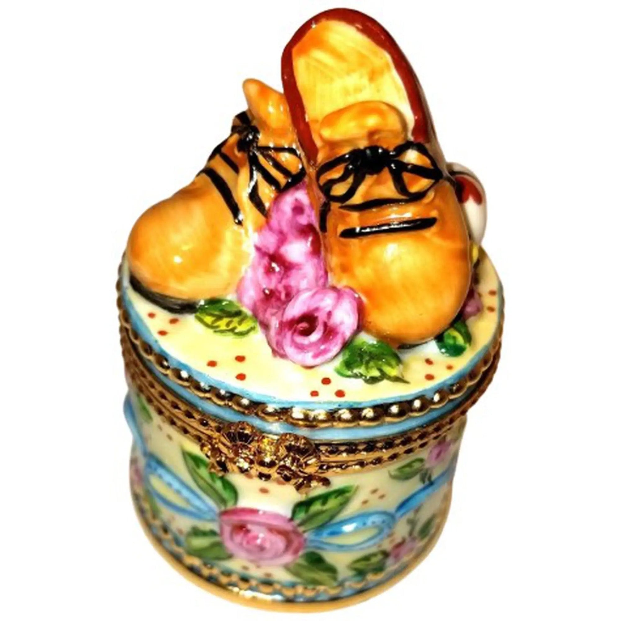 Brown Baby Shoes Limited Edition Porcelain Limoges baby limoges box babies maternity French Trinket Box