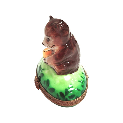 Brown Bear With Honey Box Porcelain Limoges bear limoges boxes French Trinket Box