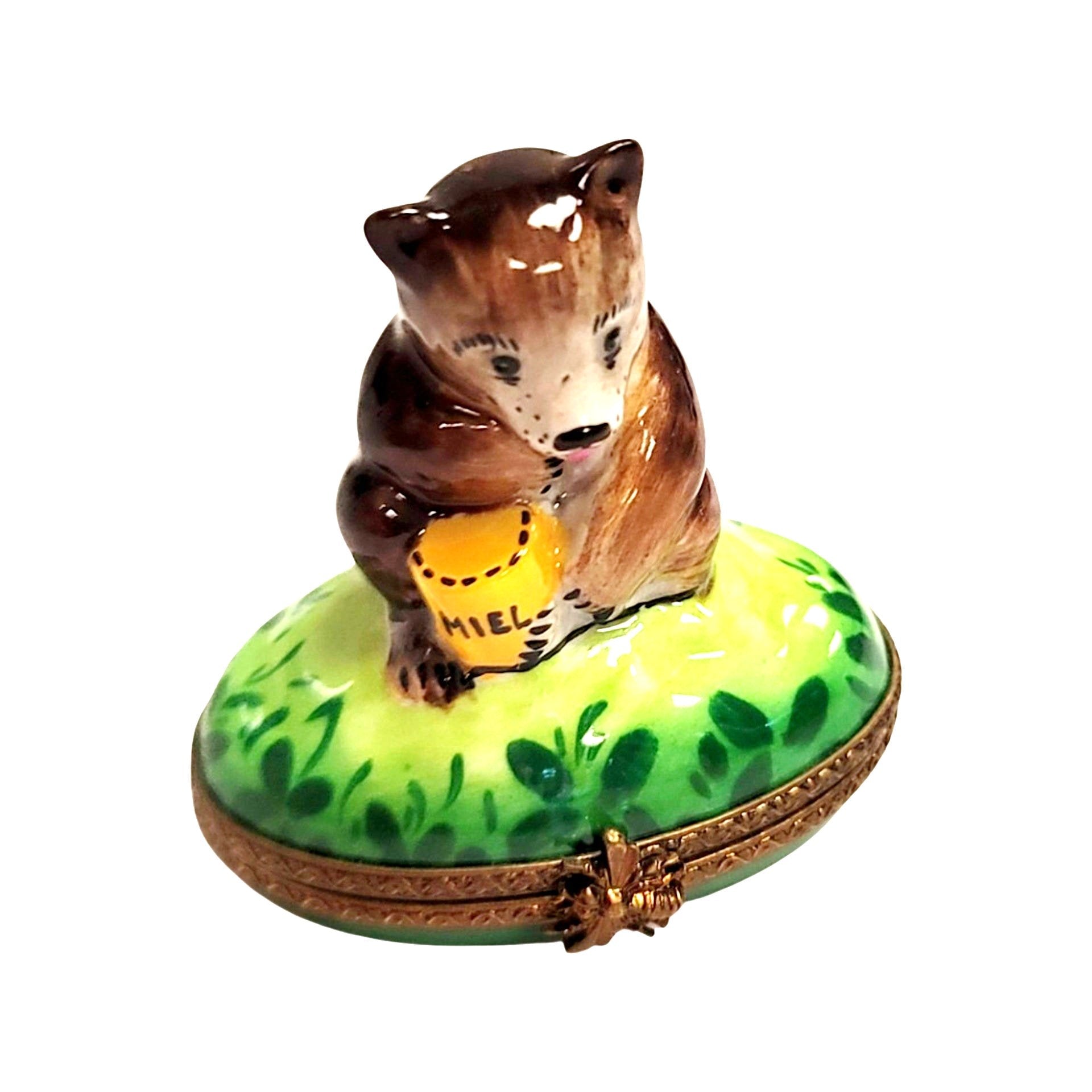 Brown Bear With Honey Box Porcelain Limoges bear limoges boxes French Trinket Box