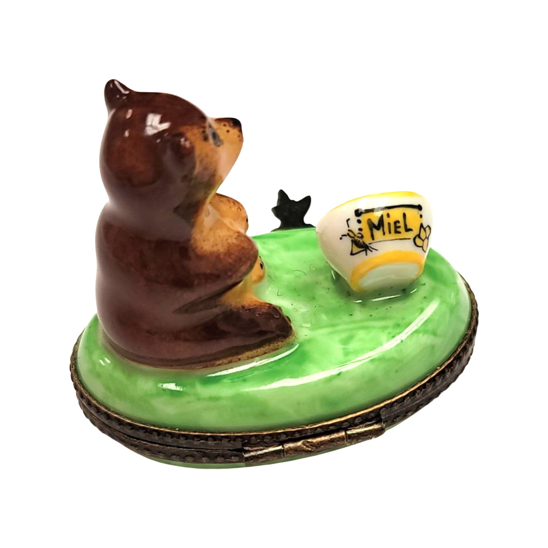 Brown Bear With Honey Jar Porcelain Limoges bear French Trinket Box