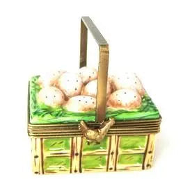 Brown Eggs in Basket Porcelain Limoges Food Eggs French Trinket Box