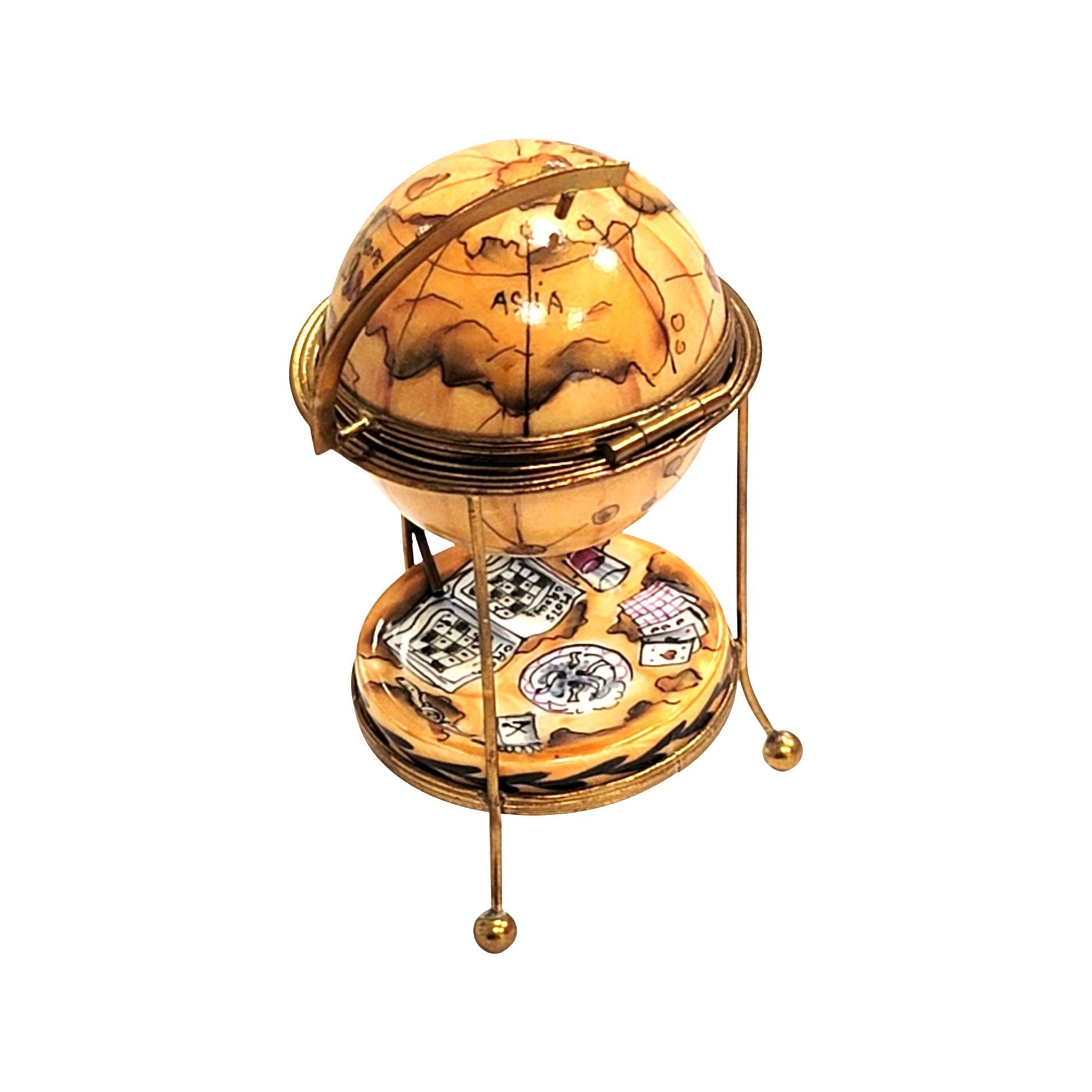 Brown Globe Bar Limoges Box Porcelain Limoges WINE LIMOGES BOXES wine travel French Trinket Box