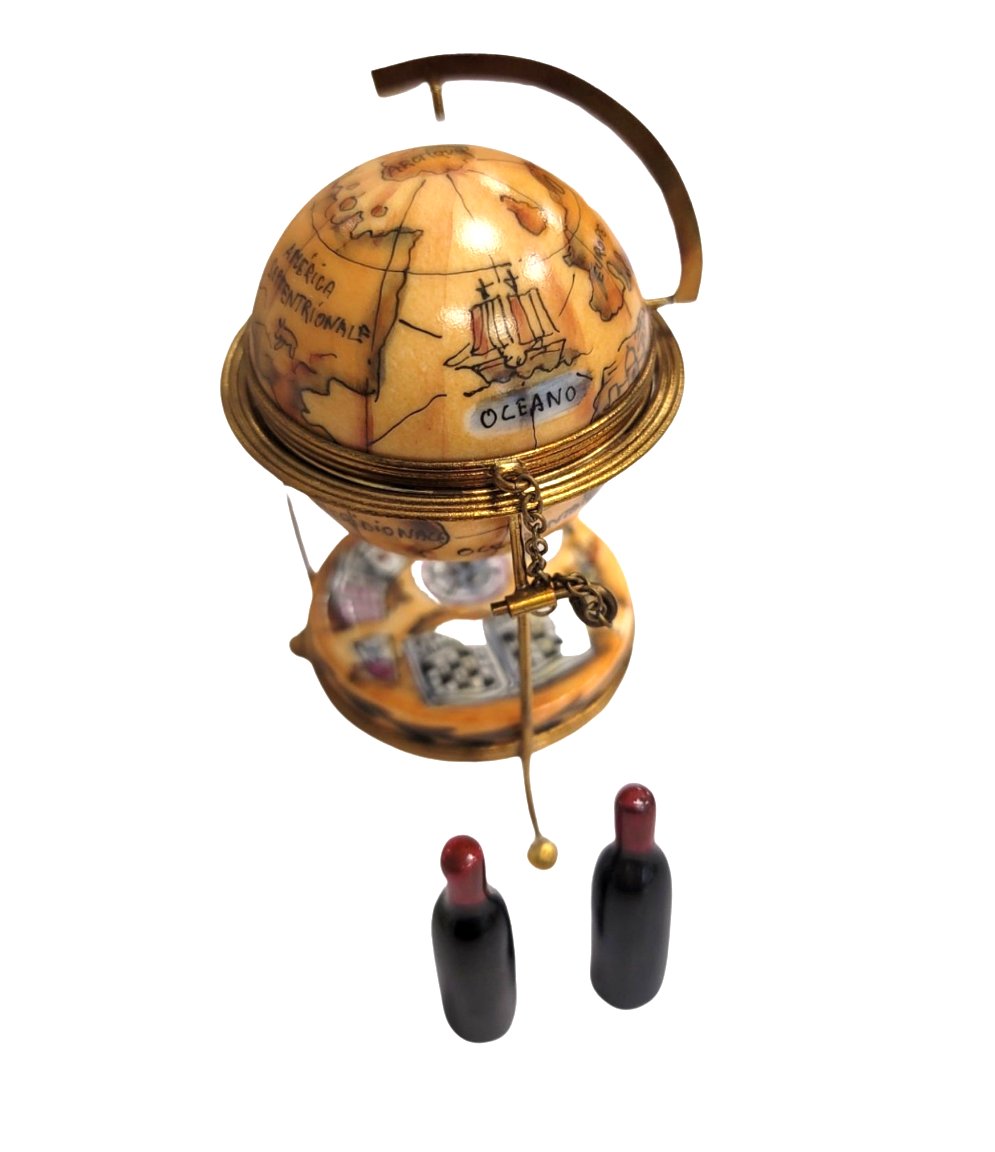 Brown Globe Bar Limoges Box Porcelain Limoges WINE LIMOGES BOXES wine travel French Trinket Box