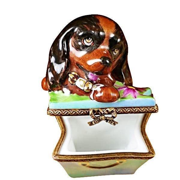 Brown Spaniel Dog in Package limoges box Porcelain Limoges French Trinket Box