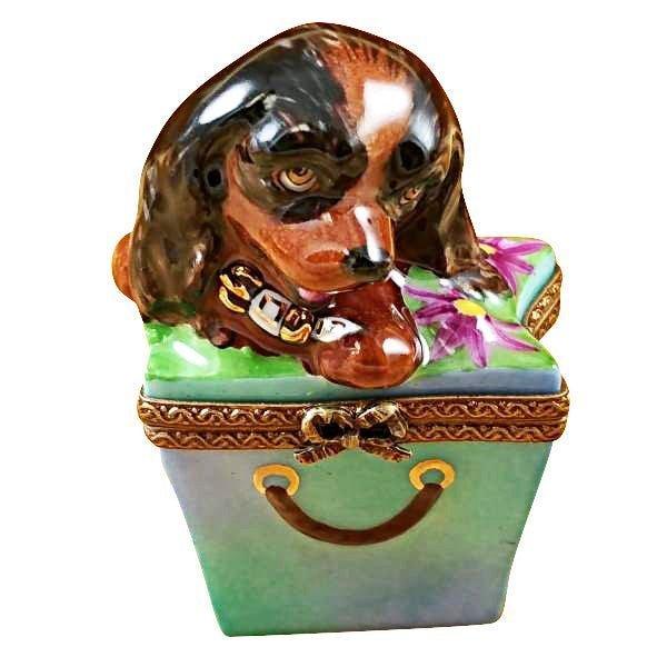 Brown Spaniel Dog in Package limoges box Porcelain Limoges French Trinket Box