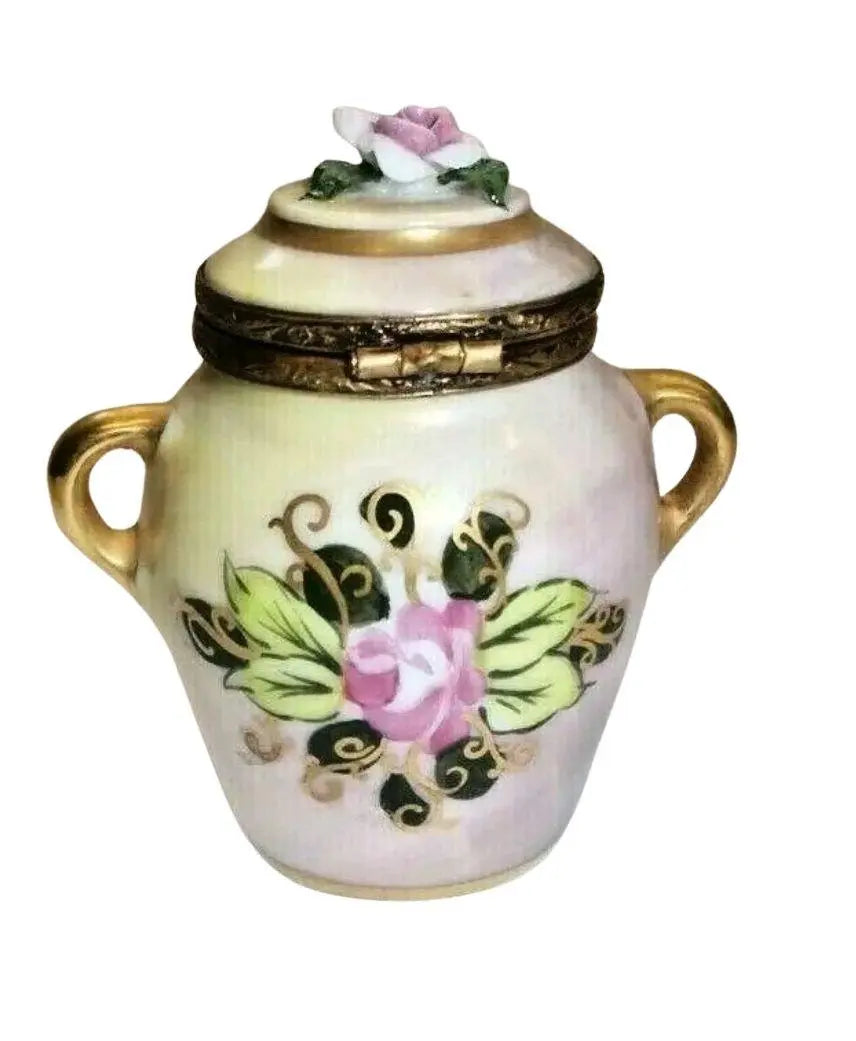 Brown Tea Urn Chest w Rosard Motiff Porcelain Limoges China French Trinket Box