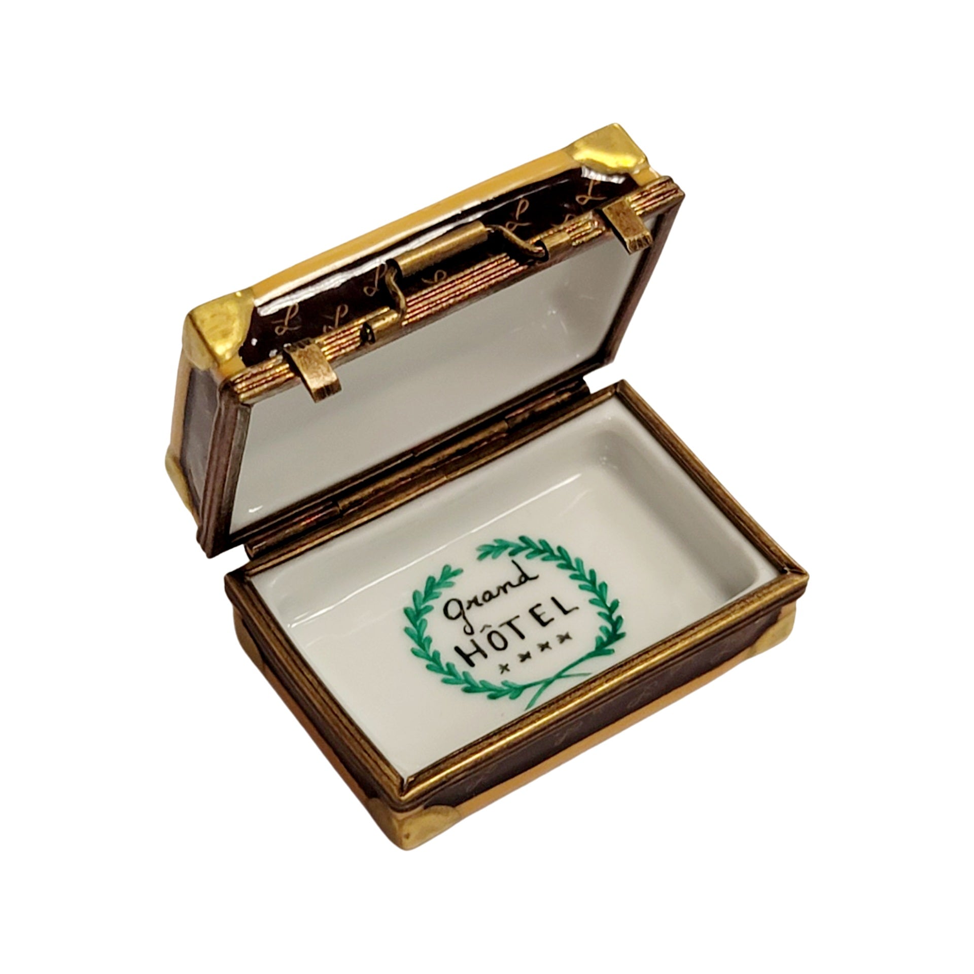 Brown Travel Suitcase Limoges Box Porcelain Limoges travel French Trinket Box