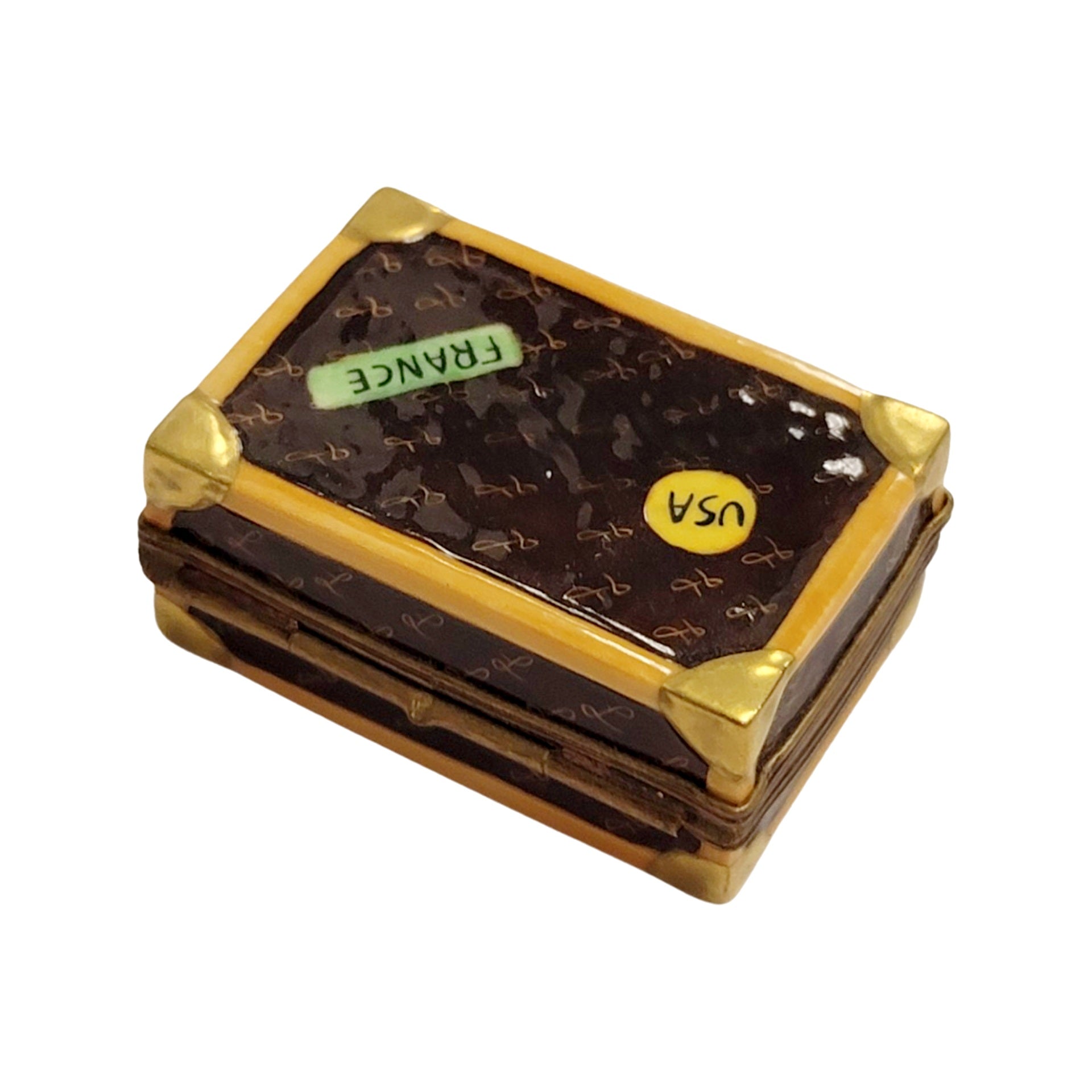 Brown Travel Suitcase Limoges Box Porcelain Limoges travel French Trinket Box