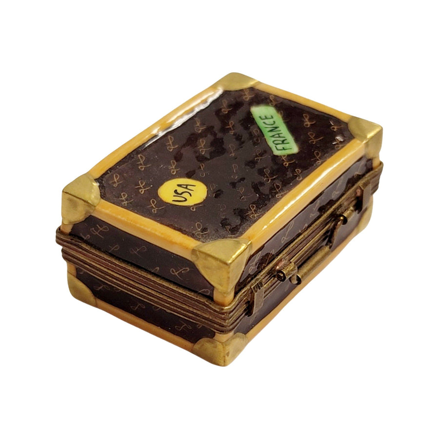 Brown Travel Suitcase Limoges Box Porcelain Limoges travel French Trinket Box
