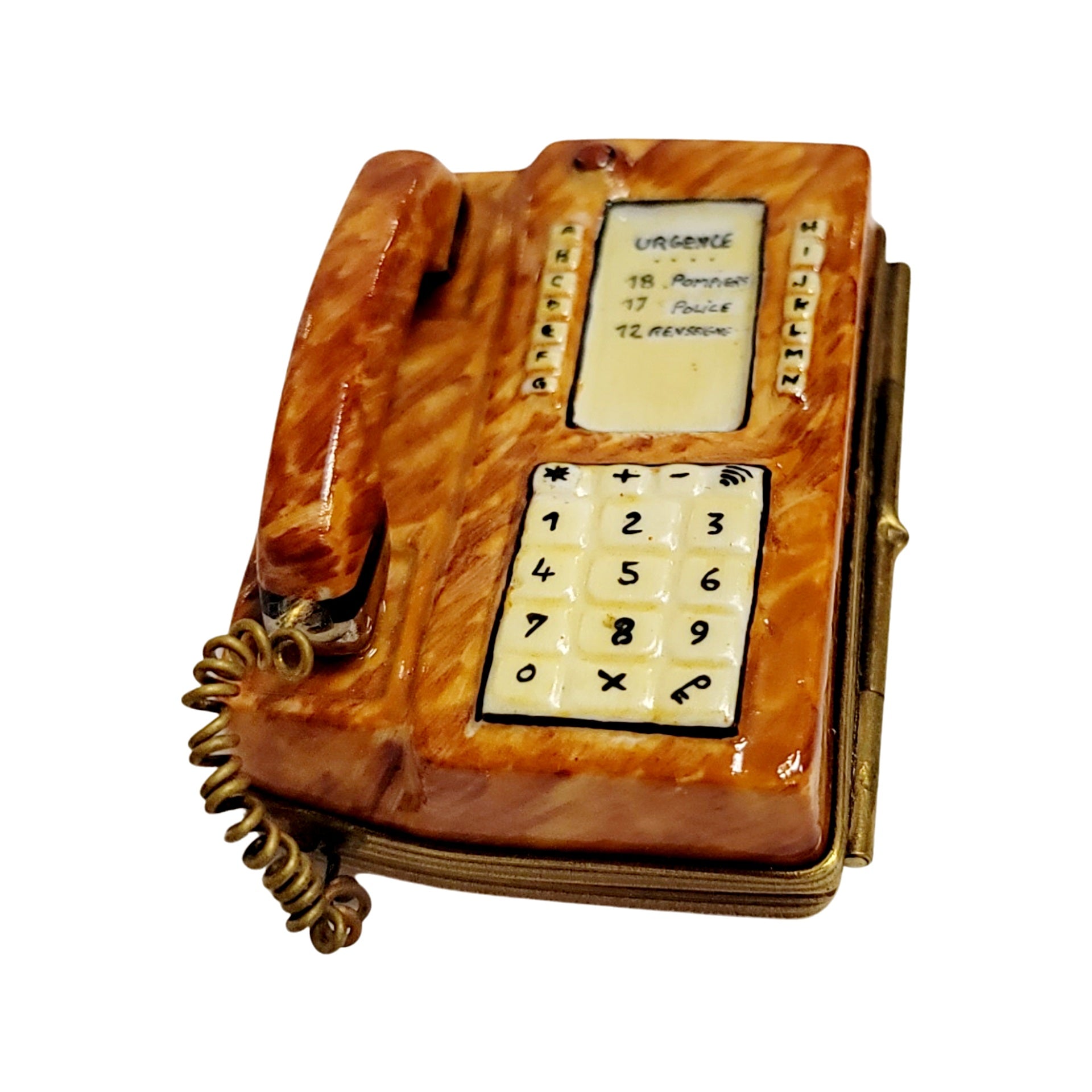 Brown Vintage Phone Figurine Porcelain Limoges home French Trinket Box