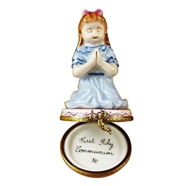Brunette Girl Praying Limoges box, hand-painted porcelain made in France