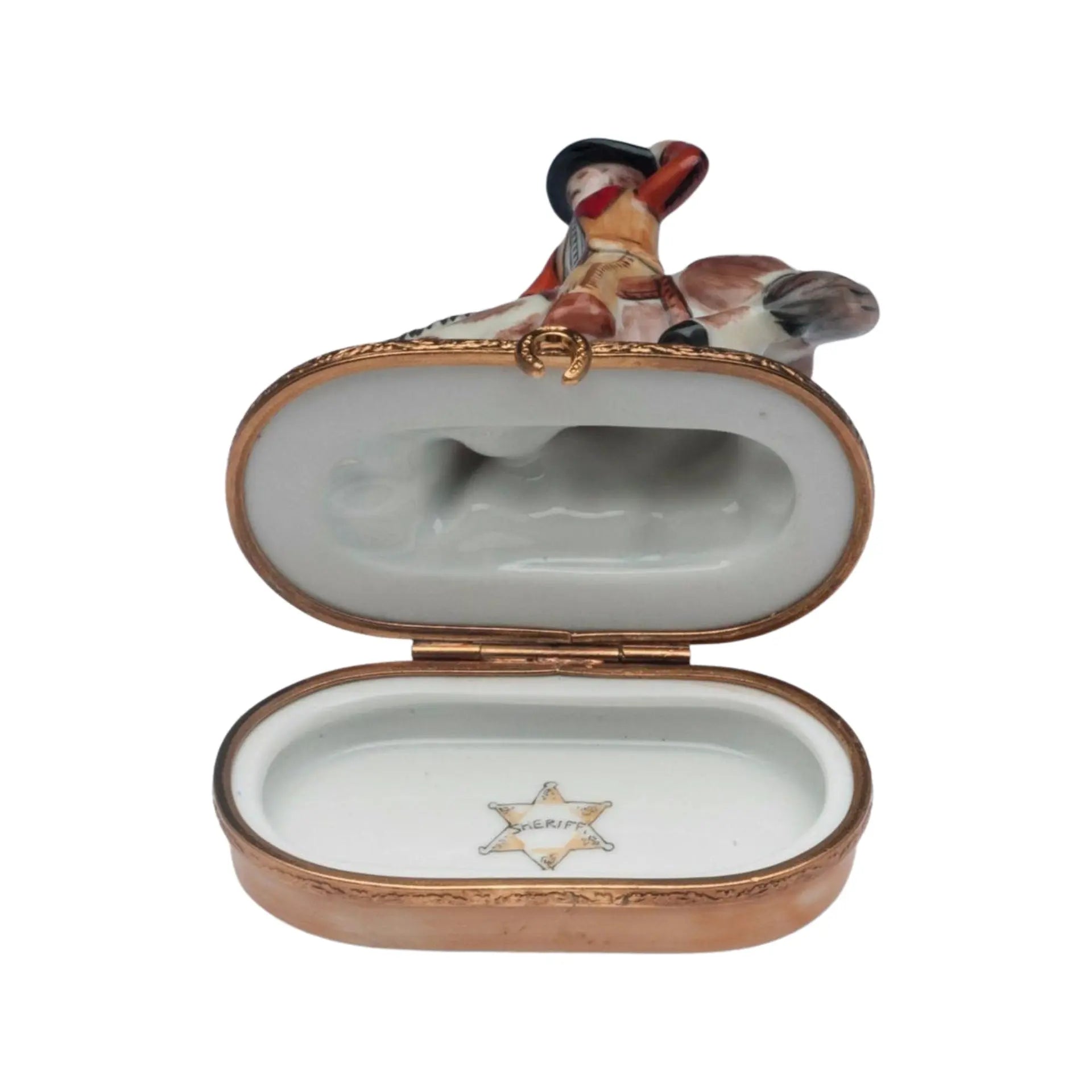 Bucking Bronco Cowboy Porcelain Limoges fairy farm animals French Trinket Box