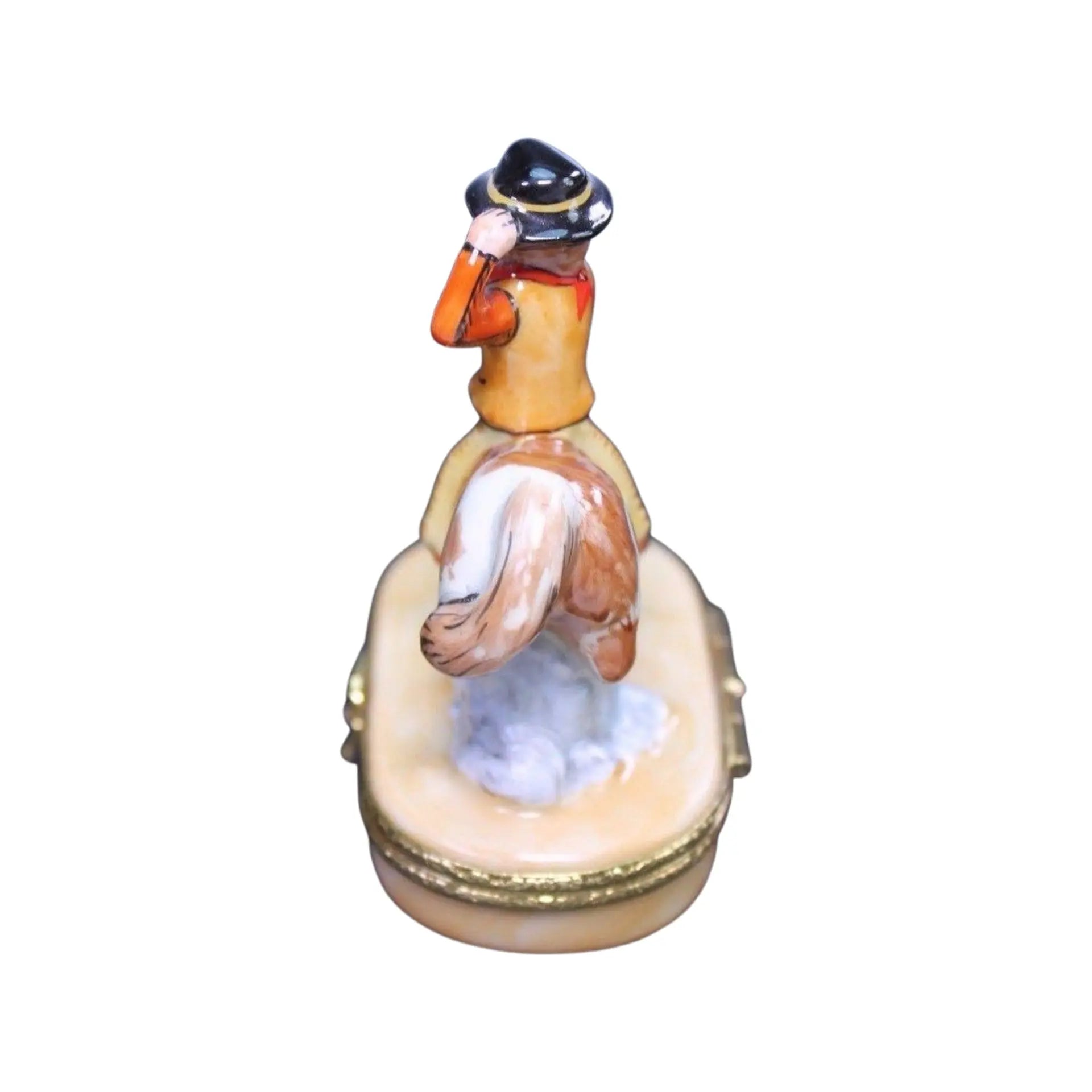 Bucking Bronco Cowboy Porcelain Limoges fairy farm animals French Trinket Box