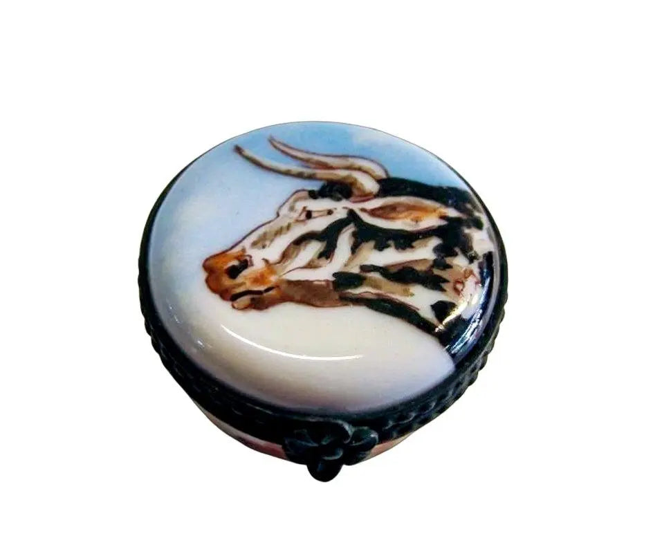 Bull on Round Porcelain Limoges traditional LIMOGES BOXES farm French Trinket Box