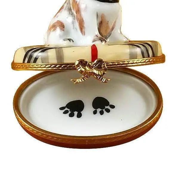 Bulldog on Plaid Rug Porcelain Limoges dog French Trinket Box