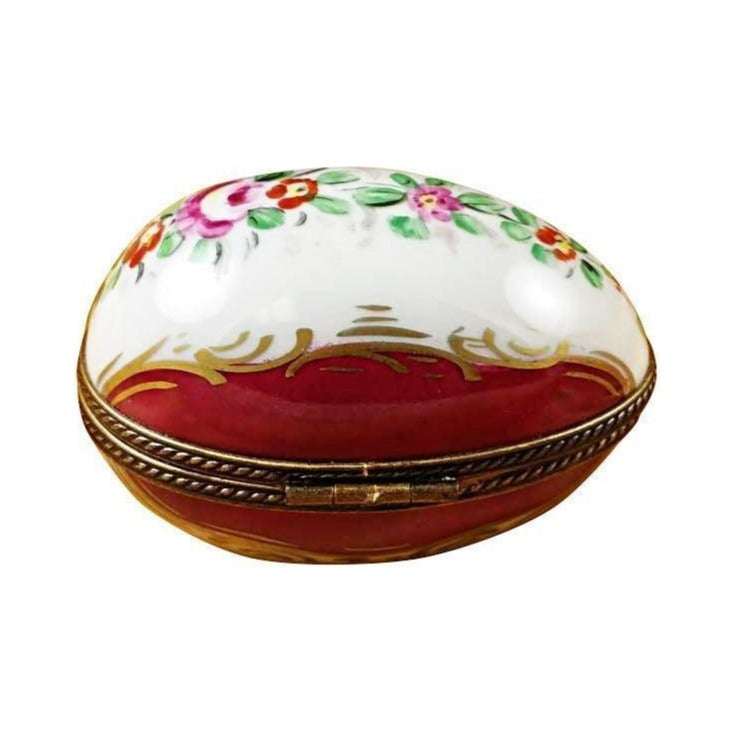 Burgundy Egg with Flowers Limoges box, hand-painted porcelain made in France