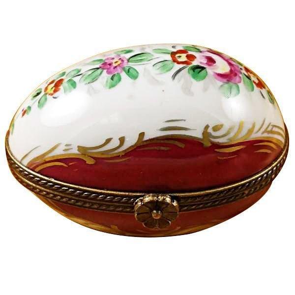 Burgundy Egg with Flowers limoges box Porcelain Limoges French Trinket Box