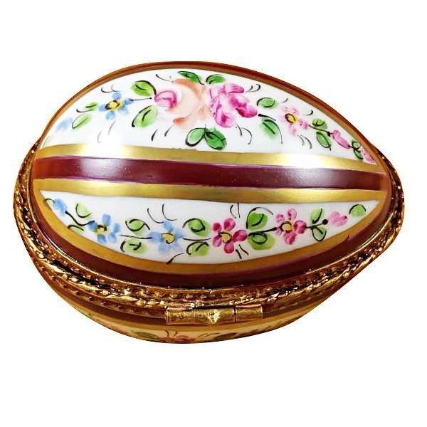 Burgundy Striped Egg limoges box Porcelain Limoges French Trinket Box