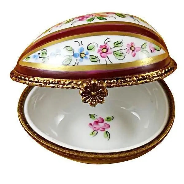 Burgundy Striped Egg Limoges box, hand-painted porcelain made in France