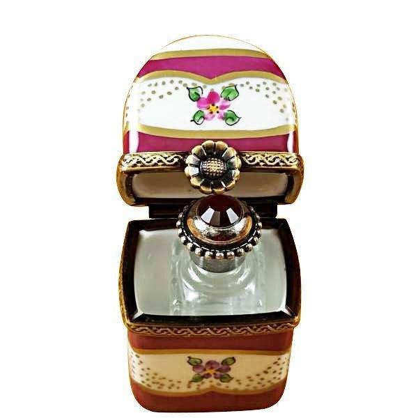 Burgundy Tall with Flowers & Bottle limoges box Porcelain Limoges French Trinket Box