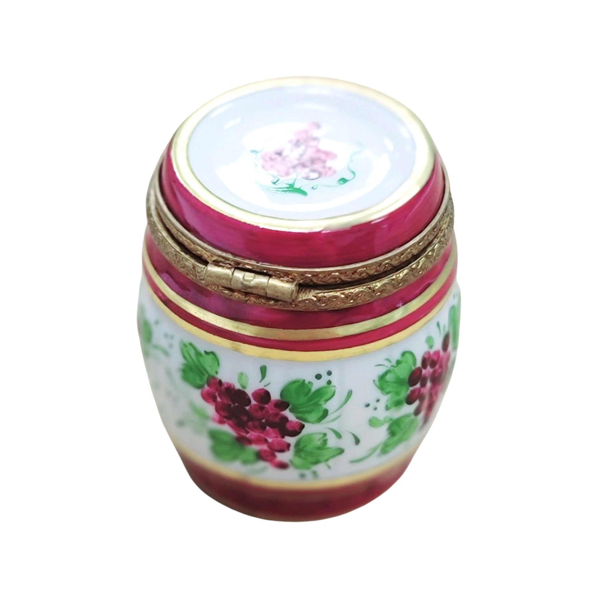 Burgundy Wine Barrel Limoges Box Porcelain Limoges fruit Vegetables French Trinket Box
