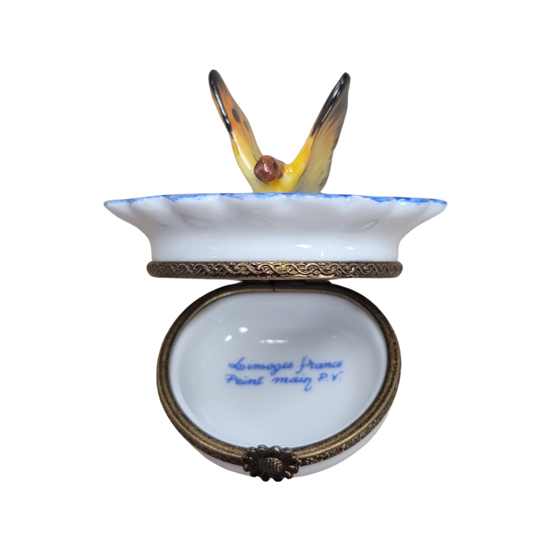 Butterfly Perched on Flower Porcelain Limoges Butterfly French Trinket Box